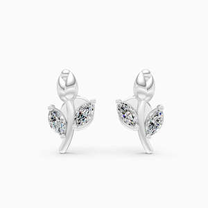 JEWELLERY PLANET Boucles d'oreilles clous classiques en or 10K plaqué rhodium, motif fleur, zircon rouge taille coussin, accents de diamants, unisexe - Product Image 1