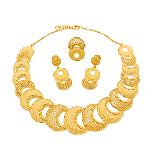 24K Gold Plated Handmade Brass Alloy 3-Piece <b>Necklace</b> and Earring Set Women's Trendy Wedding Fashion <b>Statement</b> Jewelry - Product Image 3