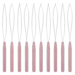 Professional Anodized Pink Hair Extension Loop <b>Needle</b> Tool Wire <b>Threader</b> Pulling Hook for Micro Ring Silicone Beads Application - Product Image 1