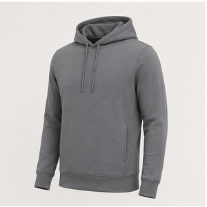 เสื้อฮู้ดดี้ผู้ชายสีเทาคูลสไตล์โมเดิร์นทรงปกติ ปรับแต่งได้ มีเชือกผูกแบบโทนสี กระเป๋าข้าง ผ้าฝ้ายผสมอินเตอร์ล็อคเนื้อฟลีซ รุ่น MHOOD-0037 - Product Image 3
