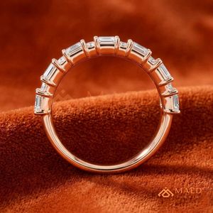 Womens Rose Gold Diamond Ring Emerald Cut Moissanite Bridal Band Luxury Fine Wedding Jewelry <b>Gift</b> for Her USA - Product Image 3