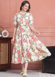 Vestido Midi de Algodón con Estampado Floral para Mujer, Corte Holgado, Estilo Casual de Primavera, Ropa Étnica de India y Pakistán, Impresión Digital, Elástico - Product Image 3