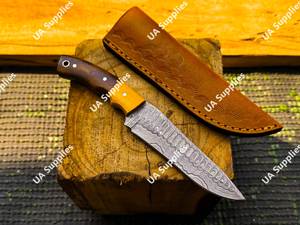 Cuchillo de Caza, Cocina y Camping de Acero de Damasco de Alta Calidad, Mango de Madera, Bisel Afilado, Hecho a Mano, Forjado a Mano, Funda, OEM, ODM, Venta al por Mayor - Product Image 5