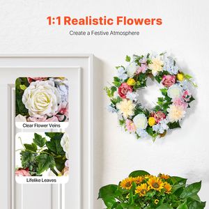 Ghirlanda Artificiale di Peonie e Ortensie Bianche, Rosa e Gialle da 24 Pollici, Elegante per Tutte le Stagioni - Product Image 2