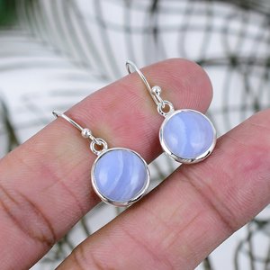<b>Best</b> Quality 925 Solid Sterling Silver Earrings for Women Trendy Blue Lace Agate Gemstone Dangle Jewelry At <b>Best</b> Price - Product Image 2