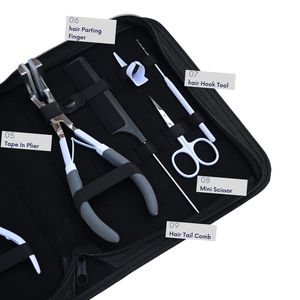 Hair Extension Tools Kit Microbeads Crimping Remover Plier Hook Comb Parting Finger Tape In <b>Cutter</b> Needle Scissor Rexine Case - Product Image 4