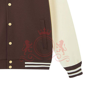 Oferta Especial: Chaqueta Letterman Color Crema Marrón, Tela Suave, Puños Acanalados, Estilo Clásico Informal - Product Image 3