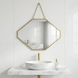 ARTISAN DESIGN Modern Geometric Wall <b>Mirror</b> <b>Gold</b> Metal <b>Frame</b> Hanging Decorative Irregular 3mm Thick Vanity Living Room Home - Product Image 2