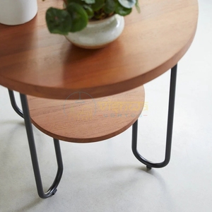Round Wood <b>Coffee</b> <b>Table</b> Metal <b>Leg</b> Side <b>Table</b> Two Tier Accent <b>Table</b> <b>for</b> Living Room - Product Image 3