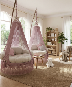 72x33" Boho Macramé <b>Hammock</b> Swing Chair Luxurious Home Décor Cotton Hanging Swing for Indoor Outdoor Playroom Patio Purple - Product Image 4