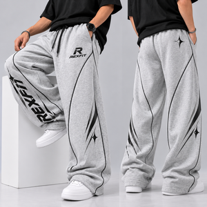 Streetwear <b>Baggy</b> Sweatpants Men Custom Wide Leg <b>Track</b> <b>Pants</b> Side Stripe Elastic Waist Relaxed Fit Apparel Factory Bulk Supplier - Product Image 2