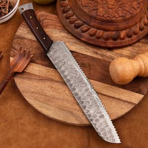 Handmade Best Supplier Cooking Damascus Steel Chef <b>Knife</b> <b>Bread</b> <b>Knife</b> Olive Wood Handle Leather Sheath Serrated Edge Right-Handed - Product Image 2