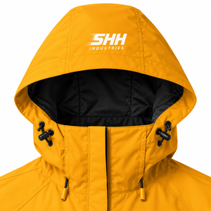 Men’s Mustard Yellow Hooded Rain <b>Jacket</b> <b>Lightweight</b> Waterproof Shell Windbreaker with Storm Flap Zip Pockets Adjustable Cuffs - Product Image 3
