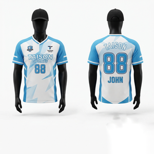 เสื้อฟลอร์บอลสีขาวฟ้า 140 กรัม ผ้าโพลีเอสเตอร์ระบายอากาศได้ดี ซับเหงื่อได้ดี พรีเมียม  พร้อมสกรีนโลโก้ด้านหน้าตามสั่ง - Product Image 1