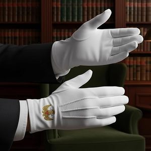 Gants en coton brodés du Rite écossais de 32e degré - [Blanc] 100% coton avec symbole maçonnique brodé - Product Image 6