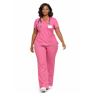 <b>Tunic</b> Style <b>Nursing</b> Uniform Set Custom Woven Label Adjustable Drawstring Waist Breathable Stretch Fabric Unisex Hospital Use - Product Image 3