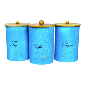 Ensemble de 3 boîtes de rangement pour sucre, café et thé, écologiques, sans BPA, durables, hermétiques, en métal et en bois, avec couvercles décoratifs pour la cuisine - Product Image 1