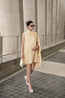 Robe mini boutonnée tissée à rayures, col rond, manches longues, simple, décontractée, taille ample, minimaliste, respirante, pour le quotidien et l'été, OEM