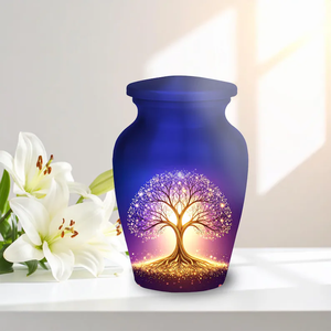 Blue Tree of Life Ashes Urn Handcrafted <b>Memorial</b> <b>Vase</b> Decorative Cremation Urn for Home Remembrance - Product Image 5