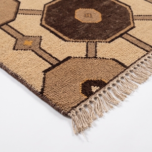 Tapis en laine géométrique floral noué à la main, marron beige - Product Image 6