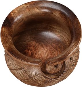 Cuenco de madera hecho a mano para guardar hilo con patrón tallado y orificios para los pies, soporte en espiral para tejer y ganchillo, organizador de hilo. - Product Image 3