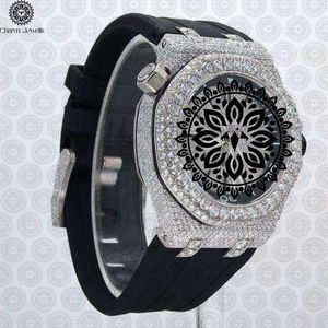 Montre de luxe Charm Jewells en acier inoxydable, boîtier incrusté de diamants, mouvement mécanique, cadran de 42 mm, bracelet en caoutchouc, étanche 10 bars - Product Image 2