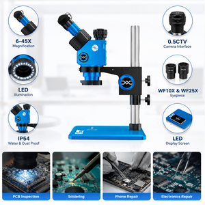 Microscopio Estéreo Trinocular con Zoom de 6X-45X |   Interfaz CTV de 0.5X |   Microscopio para Reparación de Teléfonos |   Banco de Trabajo Grande para Herramientas Ópticas de Precisión - Product Image 5