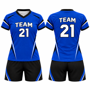 OEM Custom Sublimated <b>Women</b> Volleyball Uniform Club Team V-Neck Short Sleeve Breathable Quick Dry Polyester/Cotton Elastic Waist - Product Image 5