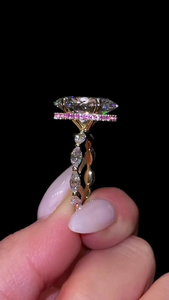 Bague de fiançailles en or 14 carats avec diamant ovale rose et halo caché pour femme, cadeau idéal pour un anniversaire ou la Saint-Valentin - Product Image 4