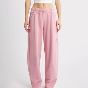 Pantalones Deportivos Extra Grandes Color Rosa Polvoriento para Mujer, Pantalones de Felpa Lavados de Cintura Alta - Product Image 6