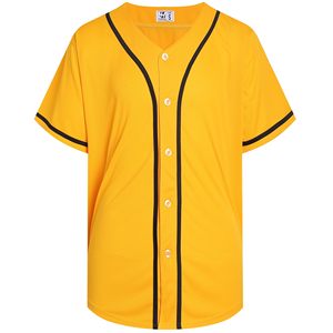 เสื้อเบสบอลผ้าโพลีเอสเตอร์ตาข่ายสีมัสตาร์ดทอง เสื้อซ้อมกีฬาติดกระดุม สไตล์ฮิปฮอป สตรีทแวร์ ชุดยูนิฟอร์ม แต่งขอบตัดสี - Product Image 1