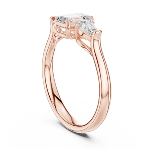 <b>Emerald</b> Cut Moissanite Diamond Engagement <b>Ring</b> With Pear Side Stones – Rose Gold Over Sterling <b>Silver</b> Three Stone <b>Ring</b> - Product Image 3