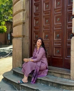 KV Women's Solid Cotton Rayon Casual Autumn Reversible Straight Kurta with Attached Dupatta (Purple) - Product Image 6