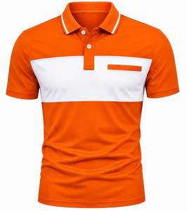 Polo à manches courtes pour homme, color-block, avec poche, respirant, en tricot, design décontracté, noir et blanc - Product Image 6