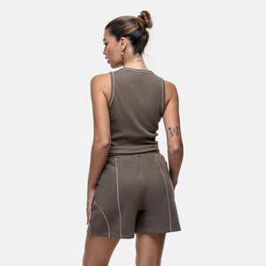 Conjunto de Top Corto de Punto para Mujer, Color Sólido, Cuello Redondo, Sin Mangas, Transpirable, Estilo Minimalista, Pantalones Cortos de Spandex y Poliéster - Product Image 6