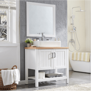 Mobile Bagno Singolo in Legno Massello da 32 Pollici con Lavabo, Ante Apribili e Ripiano - Set Vanità per Bagno Piccolo - Product Image 1