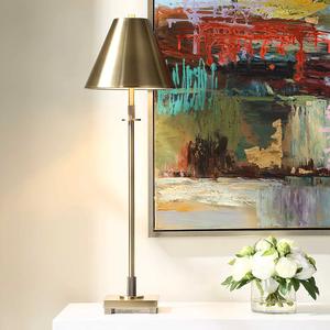 Designer Gold Brass Table Lamp with Marble Base, Stylish Home and Hotel Accent <b>Lighting</b> - Product Image 6