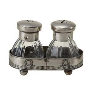 Ensemble élégant de salière et poivrière en métal avec base en forme de feuille et poignée ornée pour une utilisation sur table - Product Image 5