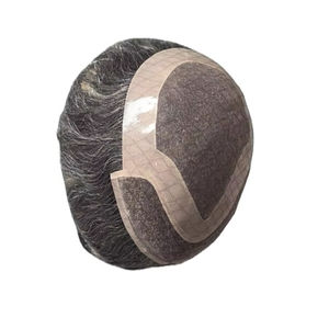 Peluca de Cabello Humano con Encaje Frontal para Hombre, Cabello Remy Indio, Cabello Taz, Ondulado Profundo de Bangladesh, Trama Única, 50% Gris - Product Image 2