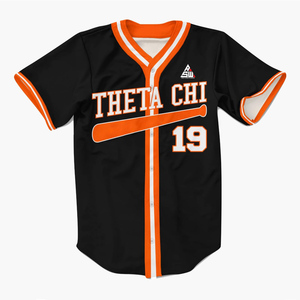 Camiseta de Béisbol Personalizada 2025 Negra y Naranja con Cuello en V y Botones, Uniforme de Equipo Estilo Theta Chi, Nombre y Número Personalizados, Calidad Profesional - Product Image 1