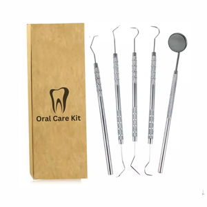 NEW Manual Dental <b>Tooth</b> Cleaning Kit Dentist <b>Scraper</b> Pick Tool Calculus Plaque Floss Remover 5 PC Stainless Steel CE Certified - Product Image 2