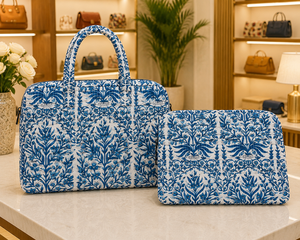 Le Souvenirs - Bolso de Mano para Portátil con Diseño Floral Azul, Estilo Casual y de Lujo, con Asa y Cierre, Ecológico, Duradero y Protector - Product Image 3