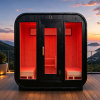 Cabine de sauna extérieure en cèdre rouge avec option Wi-Fi intelligent, thérapie par lumière rouge, sauna à vapeur en forme de cube, chauffage électrique noir pour 1 à 4 personnes
