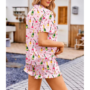 Ensemble de pyjama à manches courtes pour femmes Pyjamas en satin pour femmes Vêtements de nuit imprimés Pyjamas respirants pour le printemps et l'été - Product Image 5