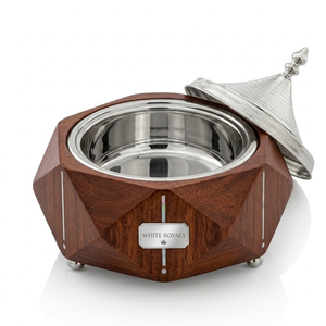 Marmite isotherme à double paroi en acier inoxydable, avec coque extérieure en bois à facettes, design moderne, pour service buffet et plats chauds - Product Image 3