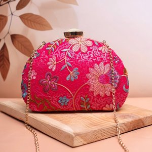 Pink Floral Embroidered Party <b>Clutch</b> Bag Designer Party Handbag for Women <b>Wedding</b> Occasions - Product Image 1