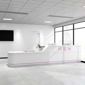 बुटीक क्लिनिक अस्पताल एल आकार के रिसेप्शन डेस्क गुलाबी और सफेद के साथ - Product Image 2