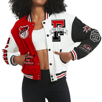 Jaket Varsity Wol Reversibel Wanita Merah Putih Hitam Desain Bordir Kustom Lengan Panjang Musim Dingin