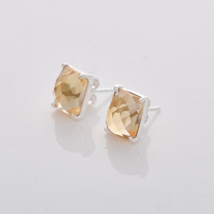 Boucles d'oreilles clous en citrine naturelle rectangulaire facettée, pierres précieuses authentiques, bijoux en argent sterling 925, fournisseur grossiste - Product Image 5