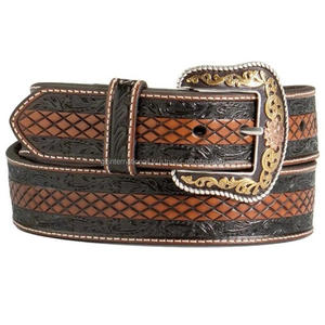 Ceinture en cuir pleine fleur de vachette véritable de haute qualité, style western, avec boucle en laiton gravée de motifs floraux, pour cowboy. - Product Image 6
